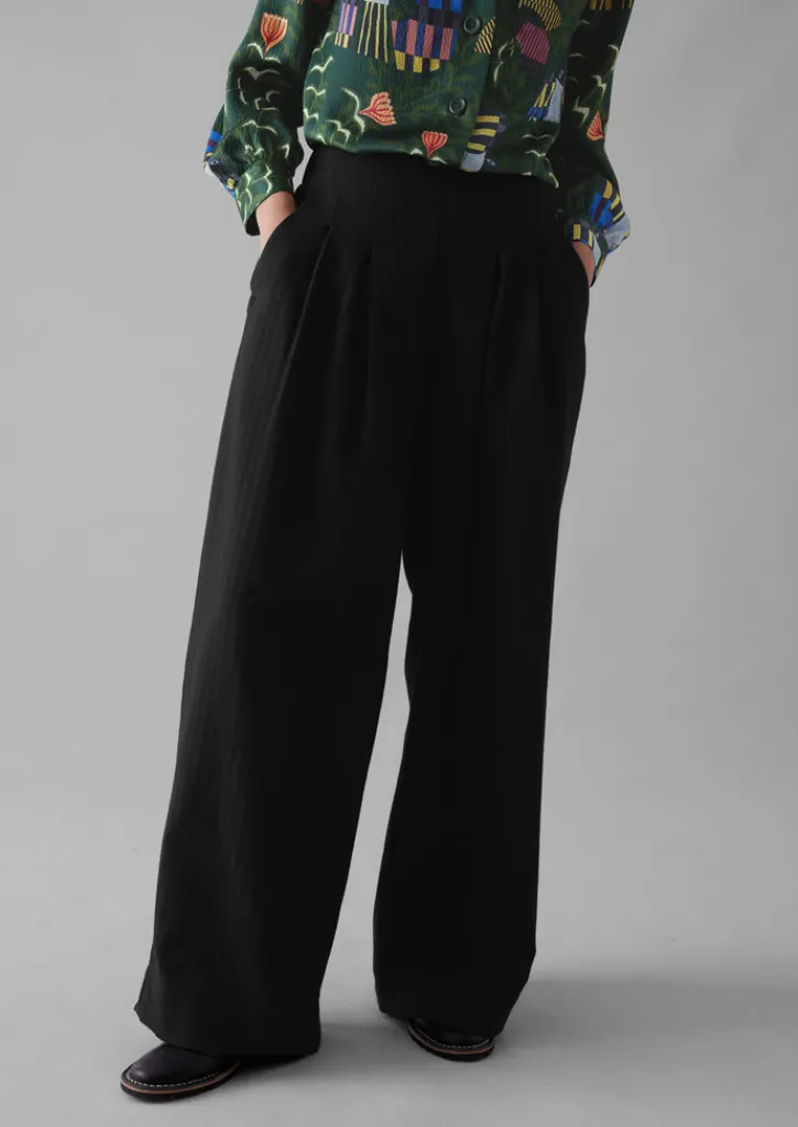 TOAST Corinne Wool Cotton Herringbone Wide Leg Trousers-Women Trousers