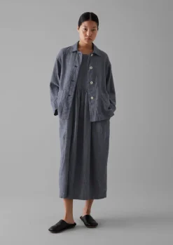 TOAST Cotton Linen Twill Gathered Waist Dress-Women Linen|Loungewear