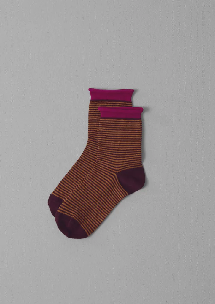 TOAST Fine Stripe Cotton Cashmere Socks-Women Socks & Tights|Cashmere