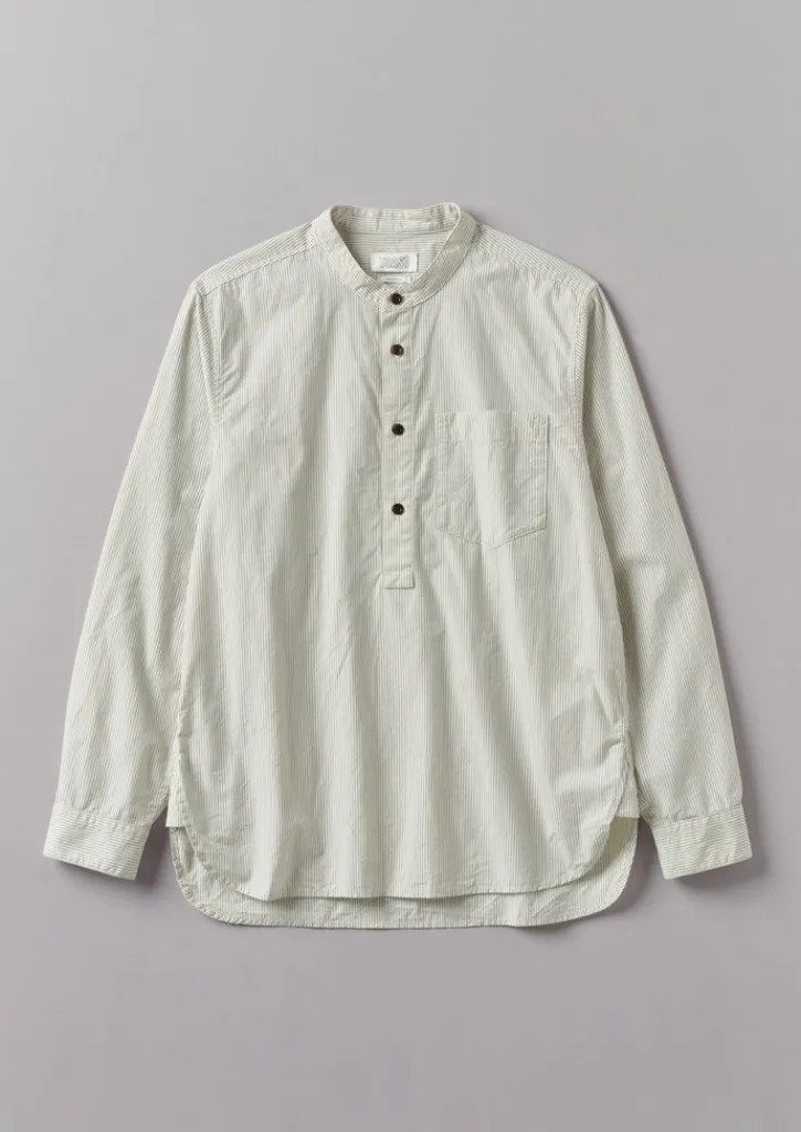 TOAST Grandad Collar Stripe Pullover Shirt- Shirts