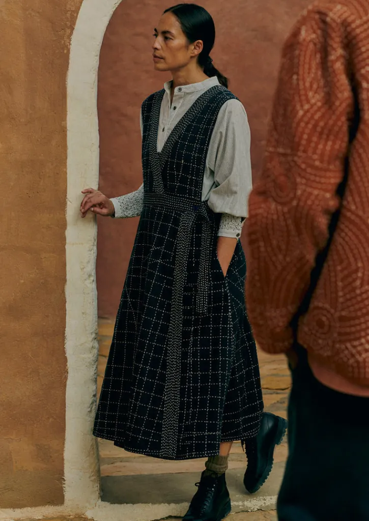 TOAST Kantha Stitched Wrap Pinafore Dress-Women Dresses