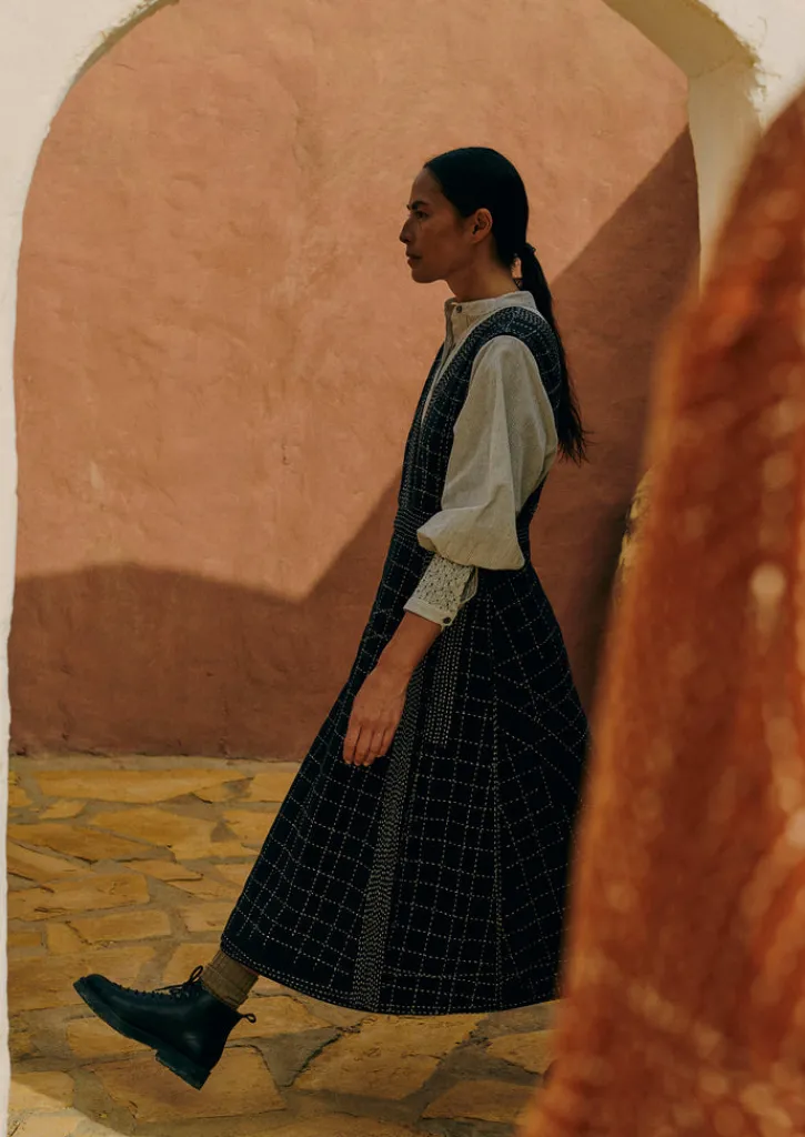 TOAST Kantha Stitched Wrap Pinafore Dress-Women Dresses