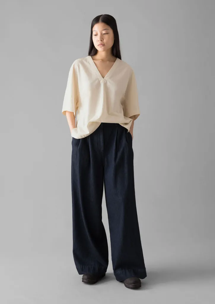 TOAST Textured Cotton Poplin V-Neck Top-Women Tops & Tees