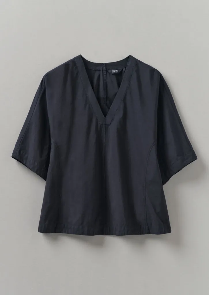 TOAST Textured Cotton Poplin V-Neck Top-Women Tops & Tees